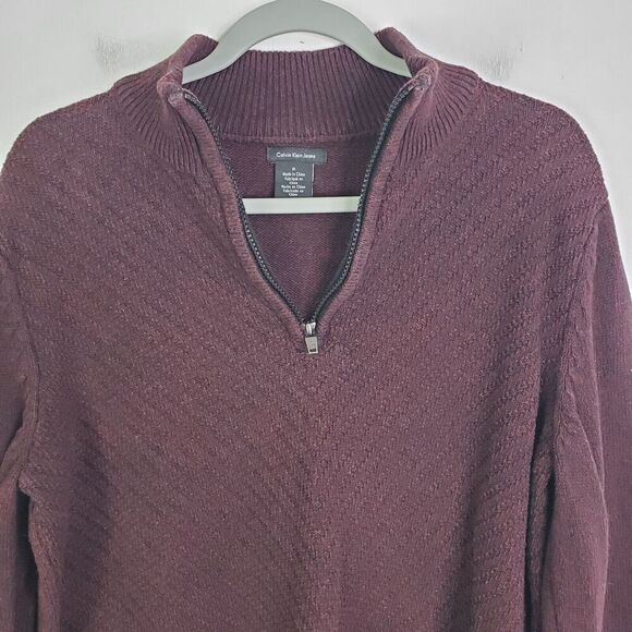 Calvin Klein Quarter Zip Mens M Pullover Marled Red Black Textured Striping - Picture 5 of 7
